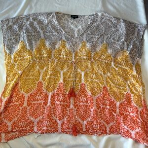 White and Yellow Relaxed Sleeveless Swim Coverup